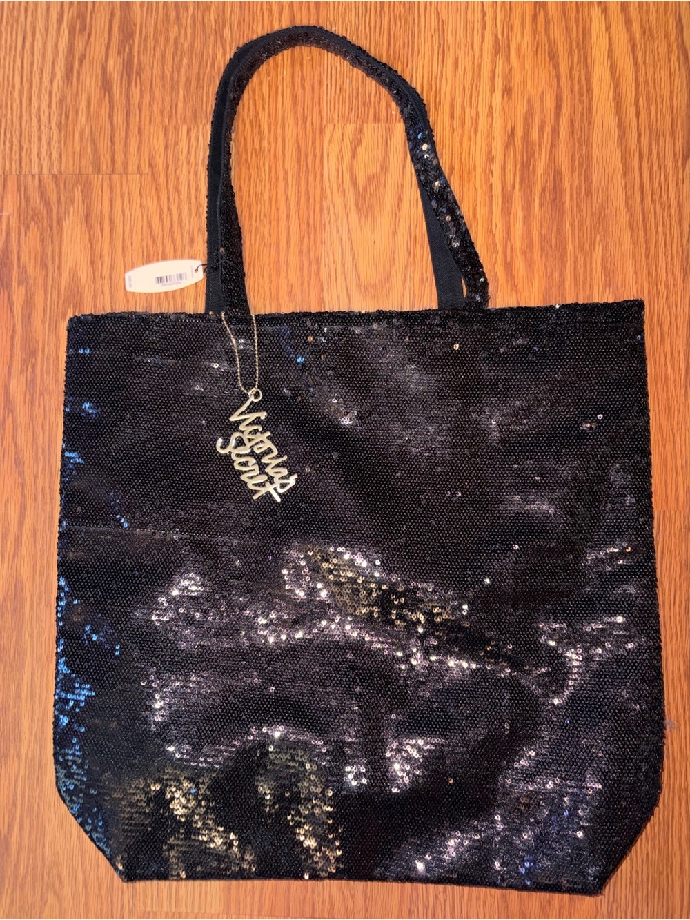 NWT-Victorias secret Sequin Tote Bag with gold keychain
